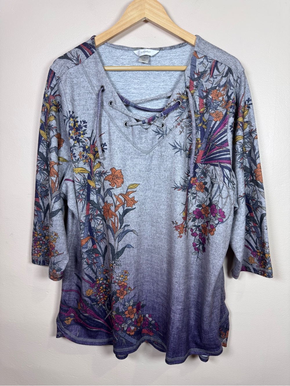 CJ Banks Women’s Plus Size Floral 2X Sweater ombré Boho Asian Stretch Purple